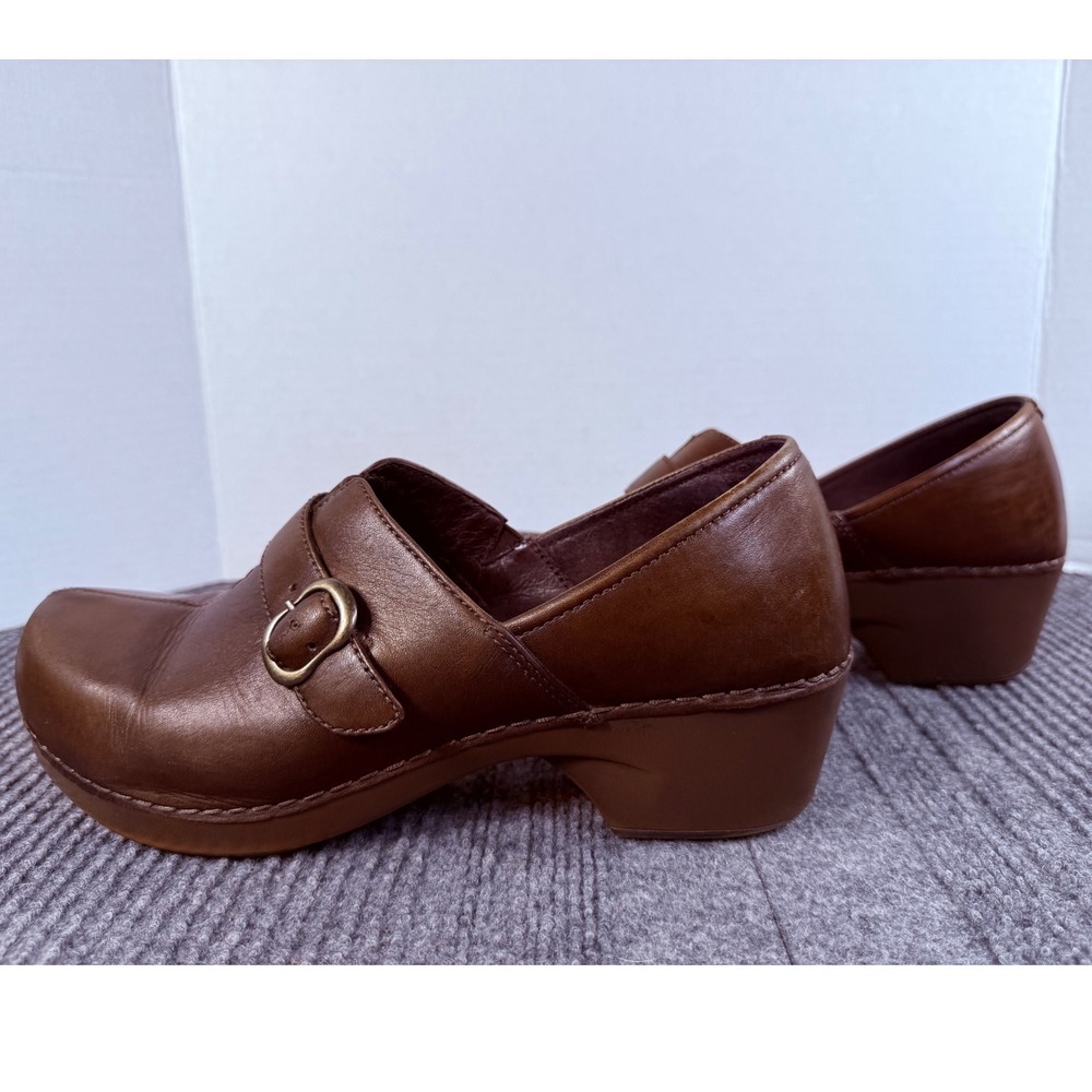 Dansko Brown Leather Buckle Strap Clogs Block Heel Shoes 41